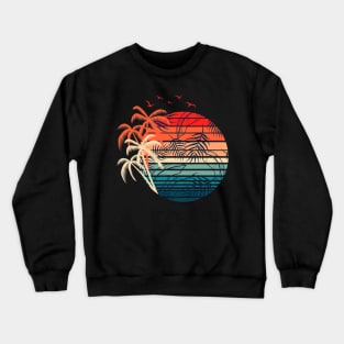 Retro Coconut Palm Trees Exotic Flowers Tropical Summer Crewneck Sweatshirt